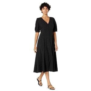 Madewell Floral Jacquard Puff-Sleeve Button Front Midi Dress Size 4 Black Classy